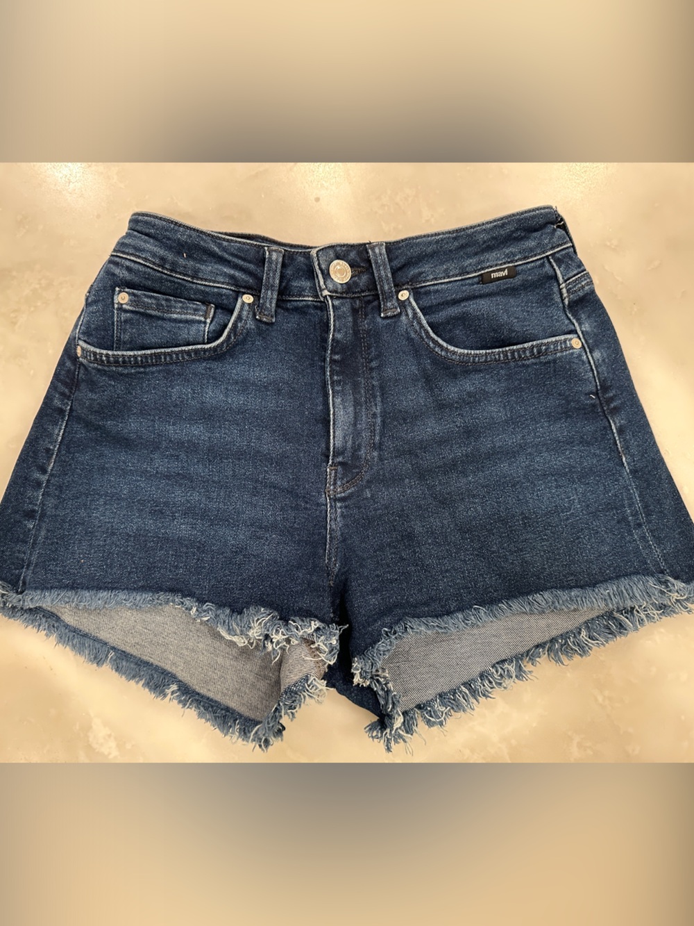 Mavi Dark Blue denim cutoff shorts Frayed Hem Rosie 26